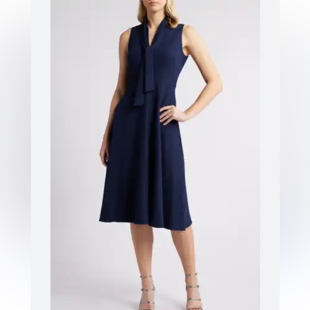 Ann Taylor Navy Dress with Neck Tie